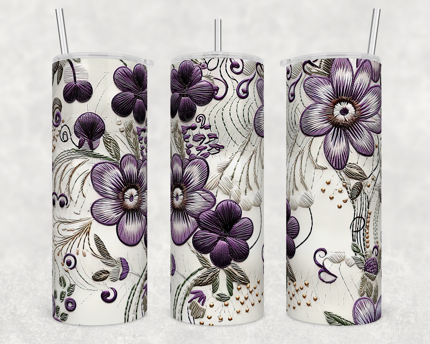 Purple Flowers - 20oz Water Bottle/Tumbler Duo