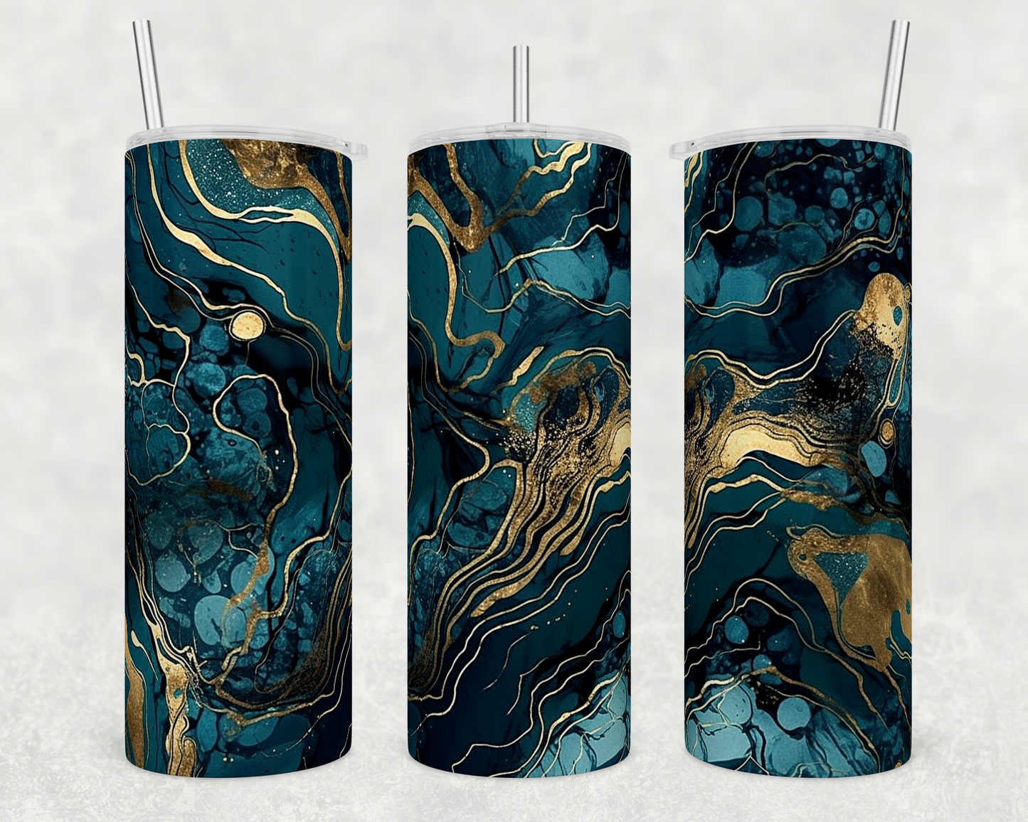 Blue & Gold Marble - 20oz Water Bottle/Tumbler Duo
