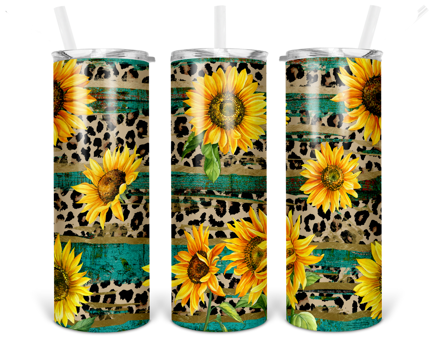 Leopard Sunflower - 20oz Water Bottle/Tumbler Duo