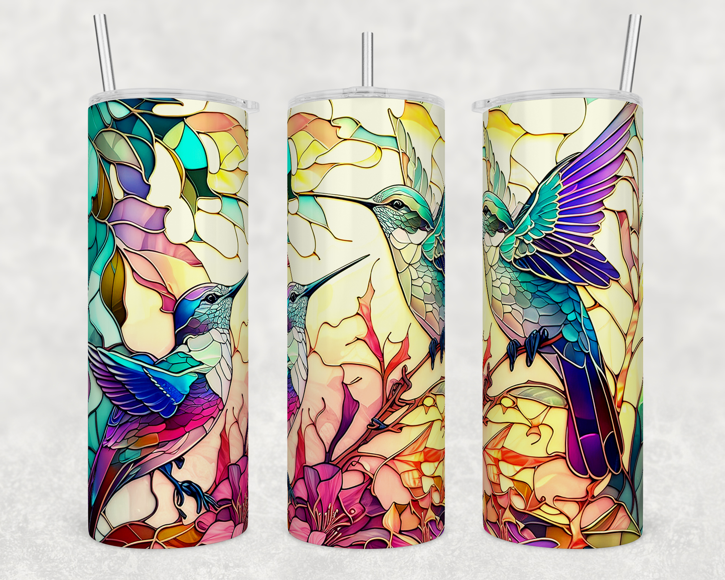 Stained Glass Hummingbird - 20oz Water Bottle/Tumbler Duo