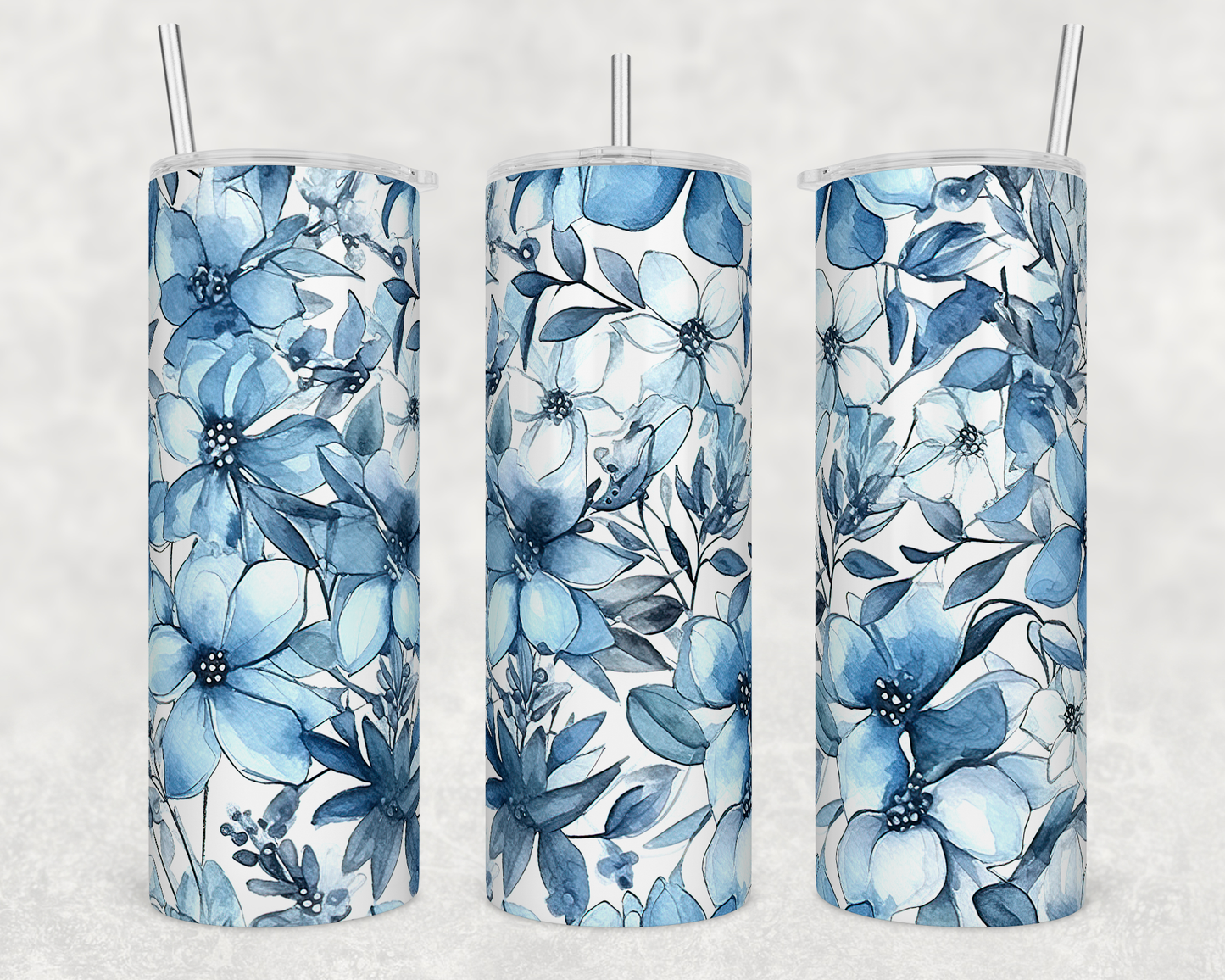 Blue Flowers - 20oz Water Bottle/Tumbler Duo