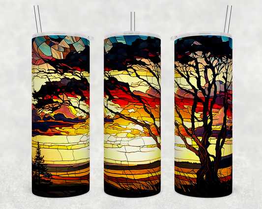 Stained Glass Sunset - 20oz Water Bottle/Tumbler Duo